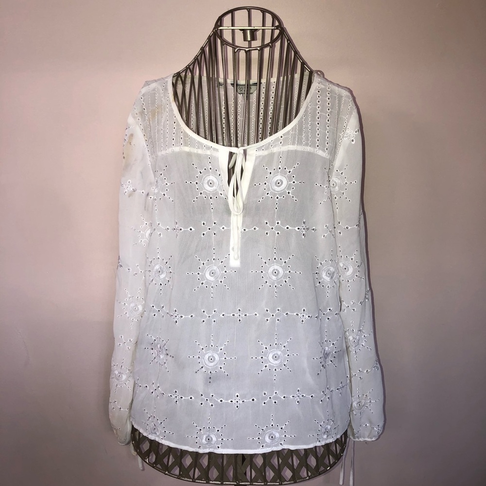 GUESS WHITE LONG SLEEVE BLOUSE